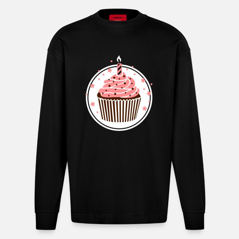 Muffin mit Kerze - Heavyweight Oversized Organic Langarmshirt Made in EU - SOLID BLACK