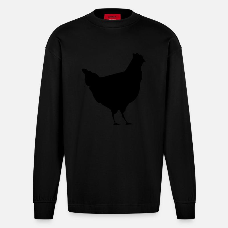 bauernhof hahn huhn vogel - Heavyweight Oversized Organic Langarmshirt Made in EU - SOLID BLACK
