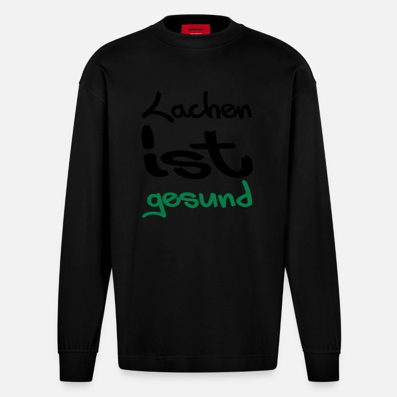 lachen ist gesund - Heavyweight Oversized Organic Langarmshirt Made in EU - SOLID BLACK