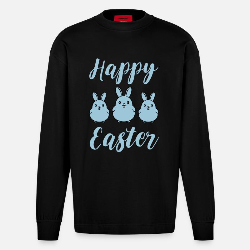 Joyeux lapins de Pâques - Manches longues bio épais oversize fabriqué en UE - SOLID BLACK