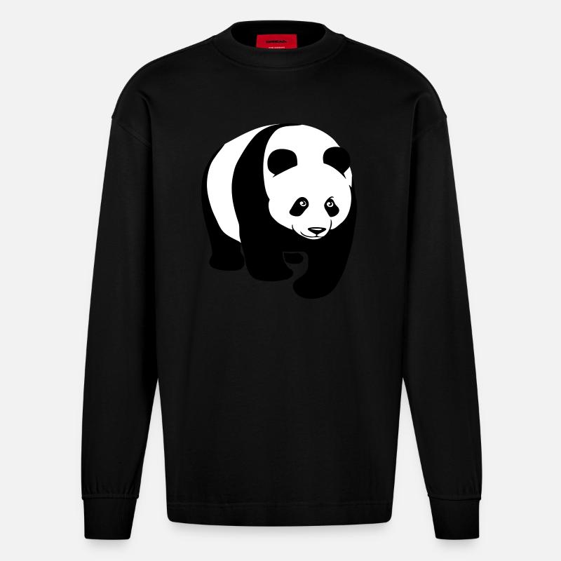 panda bär bear - Heavyweight Oversized Organic Langarmshirt Made in EU - SOLID BLACK