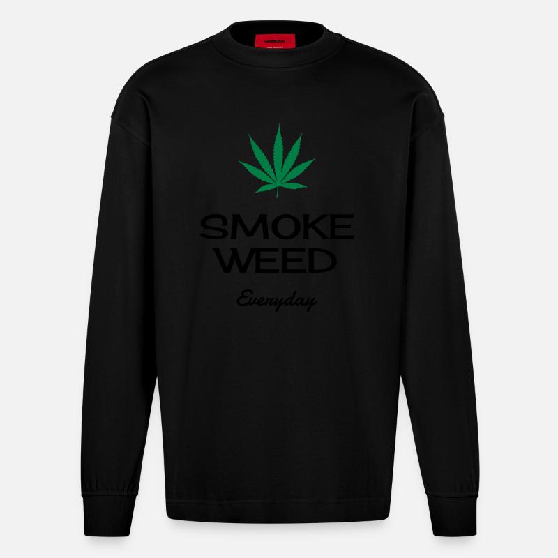 Cannabis / Haschich / Marijuana / Reggae / Rasta - Manches longues bio épais oversize fabriqué en UE - SOLID BLACK