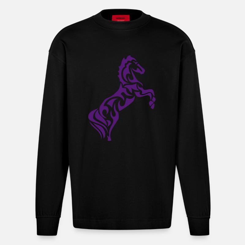 Pferd Pferd Tribal1 - Heavyweight Oversized Organic Langarmshirt Made in EU - SOLID BLACK