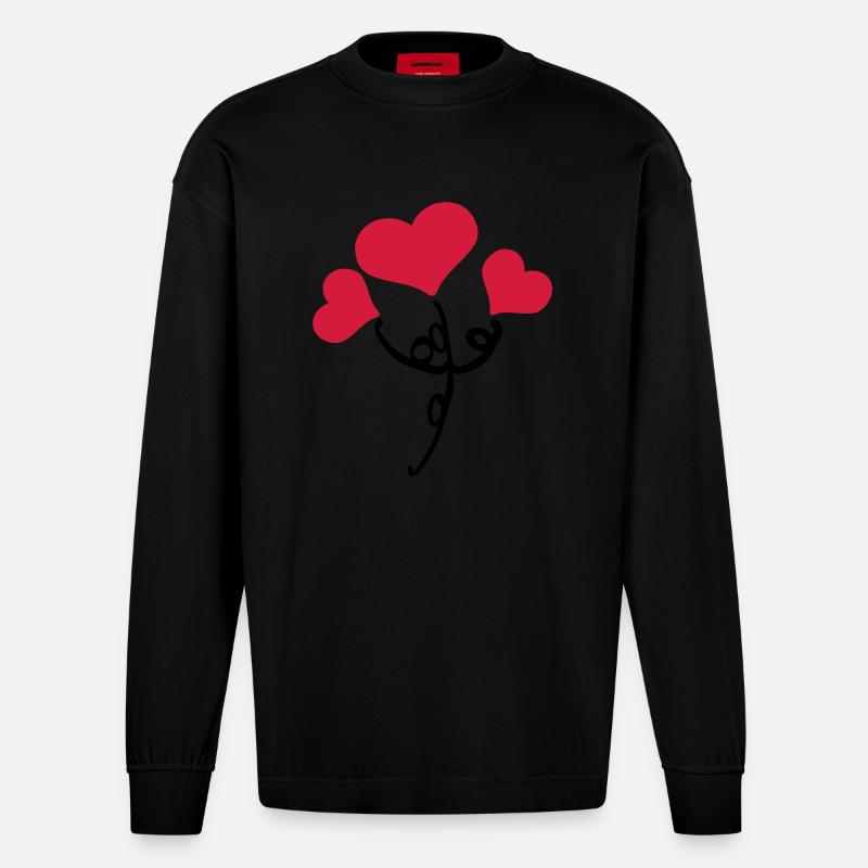 Rote Herzen Blume - Heavyweight Oversized Organic Langarmshirt Made in EU - SOLID BLACK