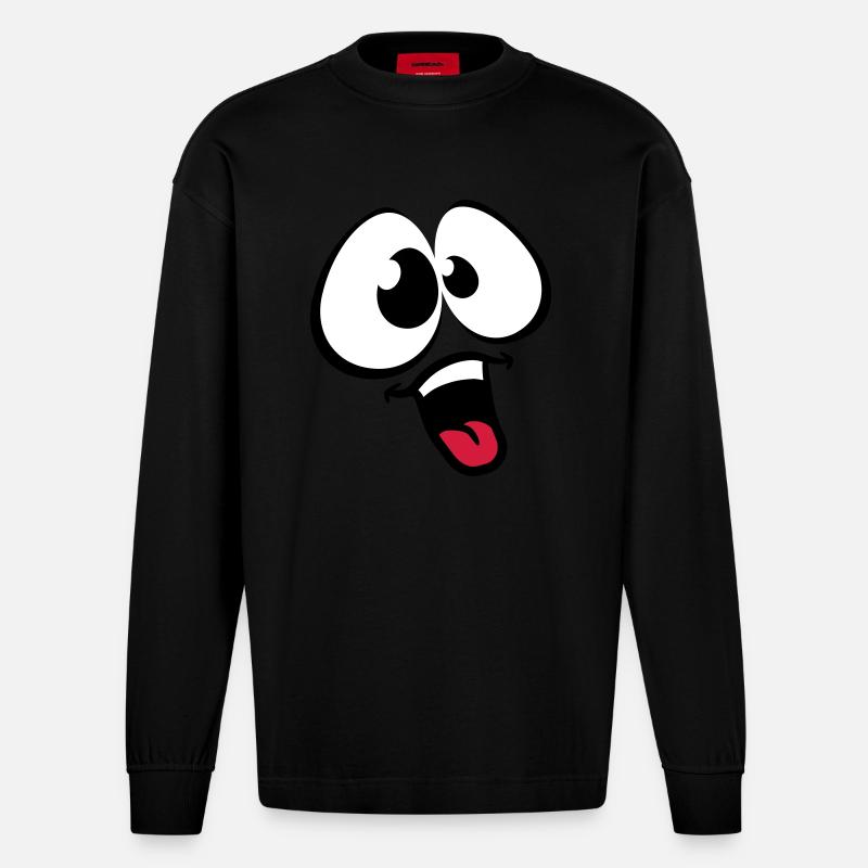 Funny Comic Face - Heavyweight Oversized Organic Langarmshirt Made in EU - SOLID BLACK