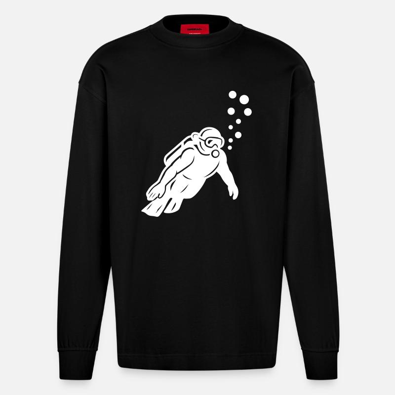 Silhouette de plongeur - Manches longues bio épais oversize fabriqué en UE - SOLID BLACK
