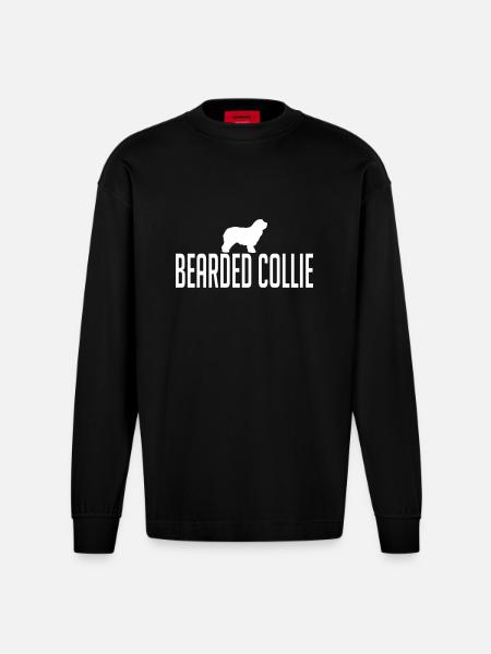 BEARDED COLLIE dog - Heavyweight Oversized Organic Longsleeve Shirt Made in EU - SOLID BLACK