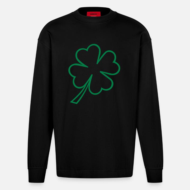 lucky clover st patrick - Heavyweight Oversized Organic Langarmshirt Made in EU - SOLID BLACK