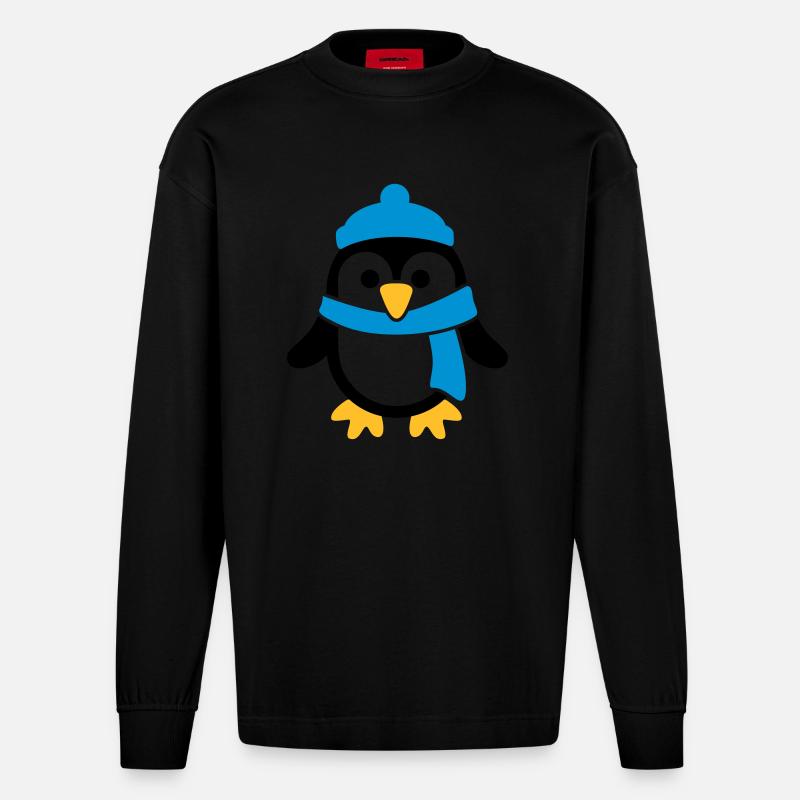 Pinguin - Heavyweight Oversized Organic Langarmshirt Made in EU - SOLID BLACK