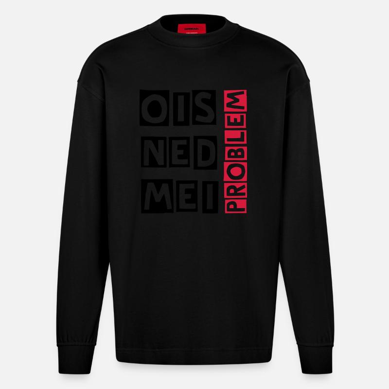 ois ned mei problem - Heavyweight Oversized Organic Langarmshirt Made in EU - SOLID BLACK