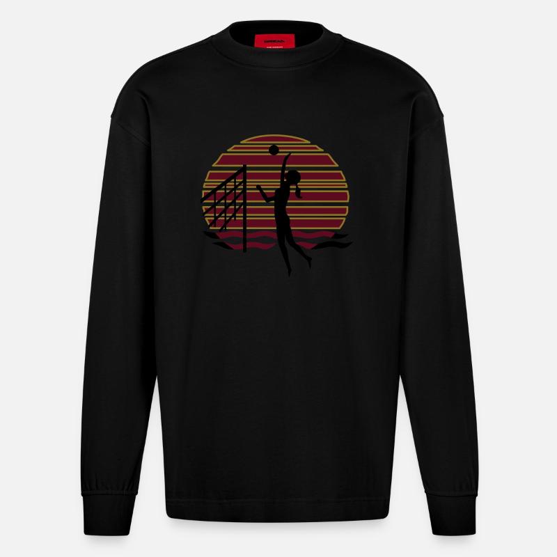 Beachvolley sunset - Heavyweight Oversized Organic Langarmshirt Made in EU - SOLID BLACK