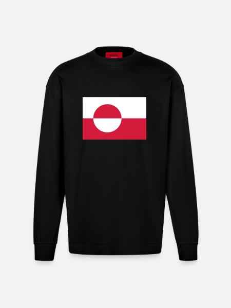 Flagge Grönland; Greenland - Heavyweight Oversized Organic Longsleeve Shirt Made in EU - SOLID BLACK