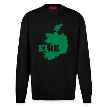 Irlande (ID: 002004) - Manches longues bio épais oversize fabriqué en UE - SOLID BLACK - Devant