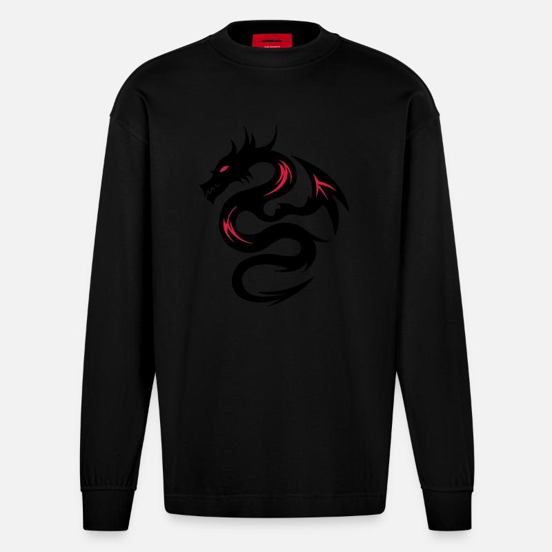 dragon2 - Heavyweight Oversized Organic Langarmshirt Made in EU - SOLID BLACK