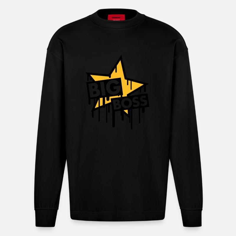 big_boss_star - Heavyweight Oversized Organic Langarmshirt Made in EU - SOLID BLACK