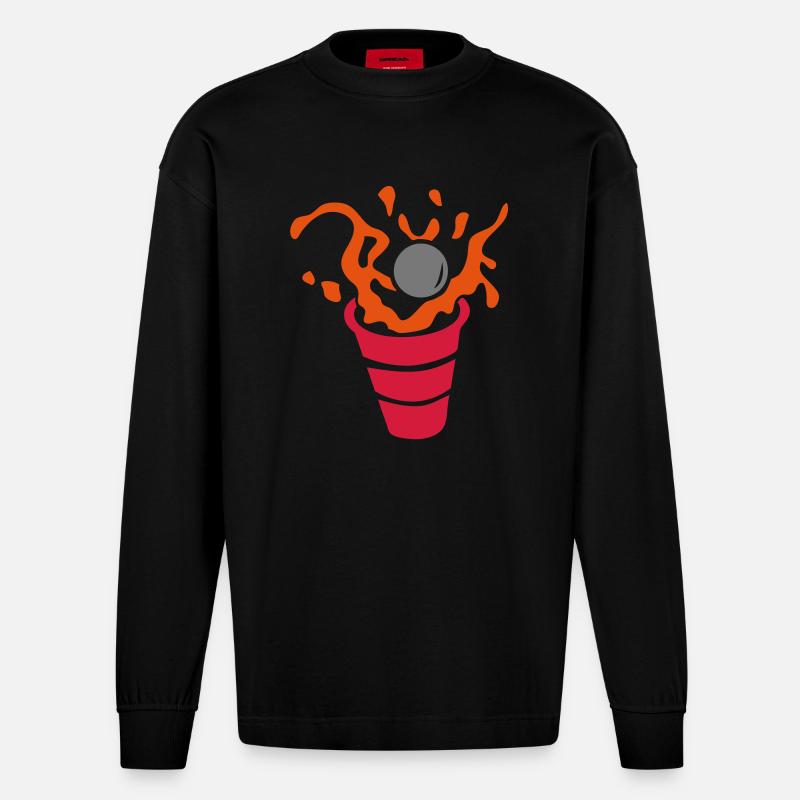 Bier-Pong-Glas eclaboussure1 - Heavyweight Oversized Organic Langarmshirt Made in EU - SOLID BLACK