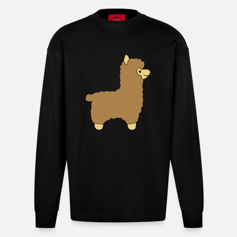 lama alpaca comic - Heavyweight Oversized Organic Langarmshirt Made in EU - SOLID BLACK