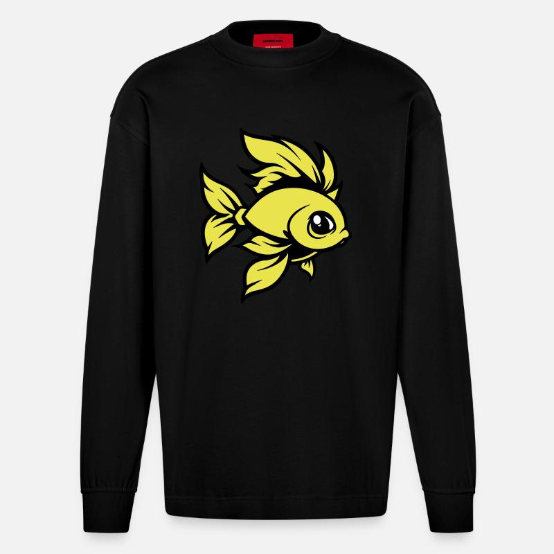 goldfisch fisch comic tier - Heavyweight Oversized Organic Langarmshirt Made in EU - SOLID BLACK