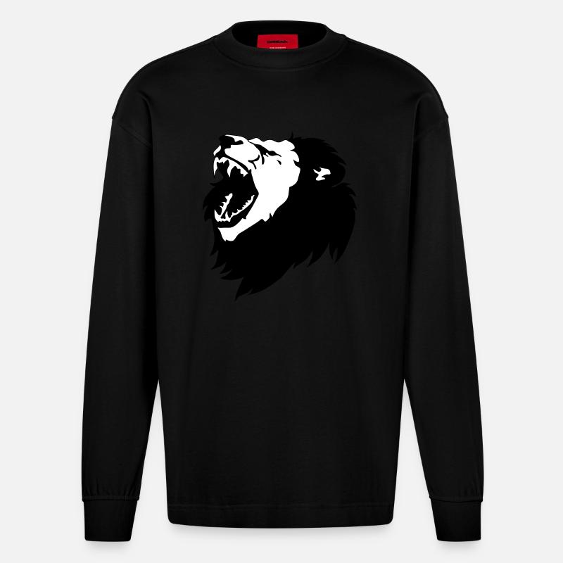 Löwe - Heavyweight Oversized Organic Langarmshirt Made in EU - SOLID BLACK
