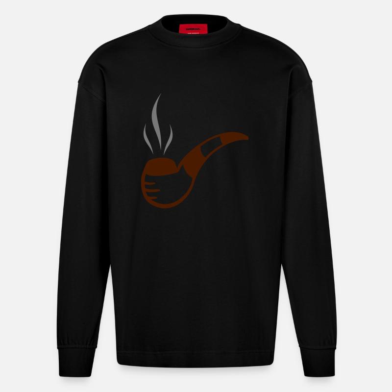Pfeife mit Rauch bzw. Qualm - Heavyweight Oversized Organic Langarmshirt Made in EU - SOLID BLACK