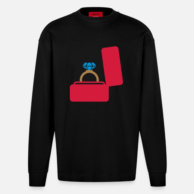 Ring Hochzeit Geschenk - Heavyweight Oversized Organic Langarmshirt Made in EU - SOLID BLACK