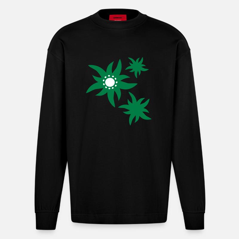 3 fleurs Fleurs d'Edelweiss - Manches longues bio épais oversize fabriqué en UE - SOLID BLACK
