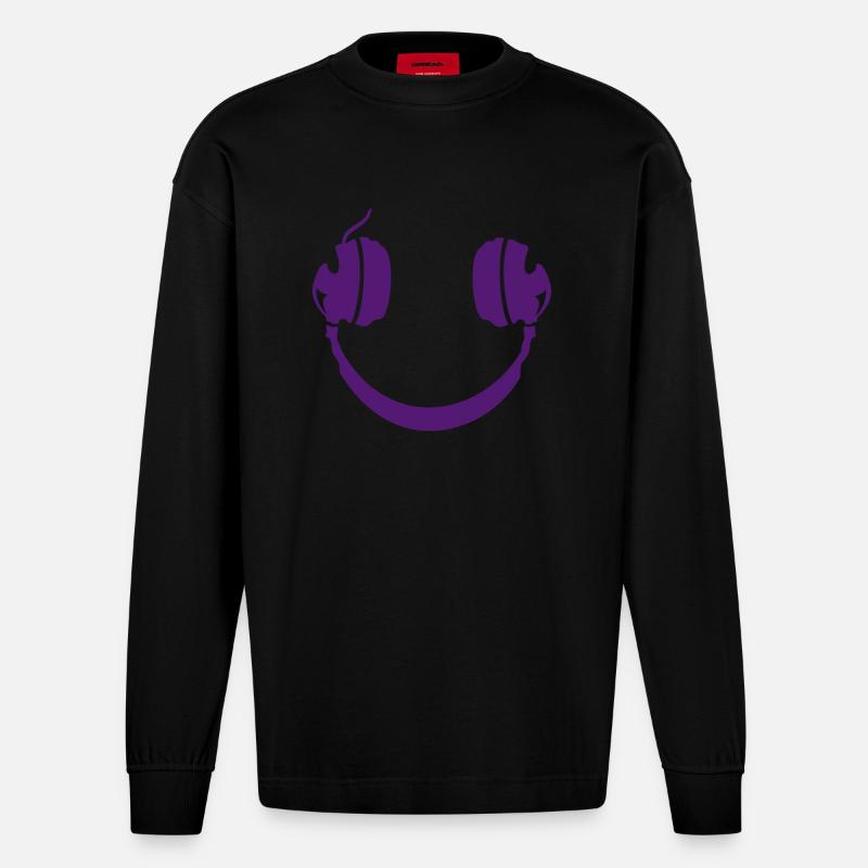Casque Smiley - Manches longues bio épais oversize fabriqué en UE - SOLID BLACK