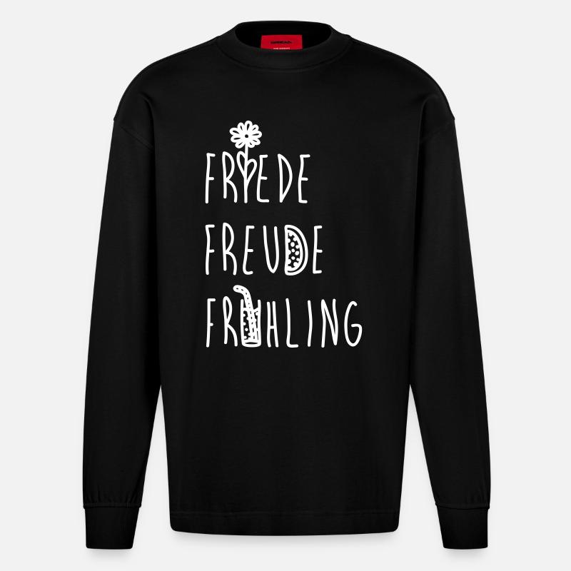 Friede Freude Frühling - Heavyweight Oversized Organic Langarmshirt Made in EU - SOLID BLACK