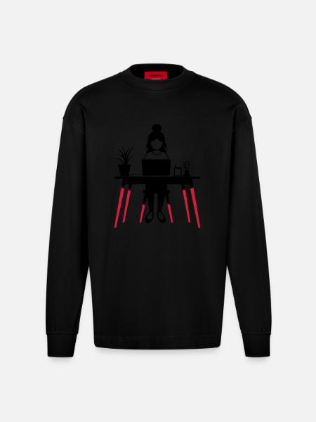 Learning Woman Computer Job - Heavyweight Oversized Organic Longsleeve Shirt Made in EU - SOLID BLACK
