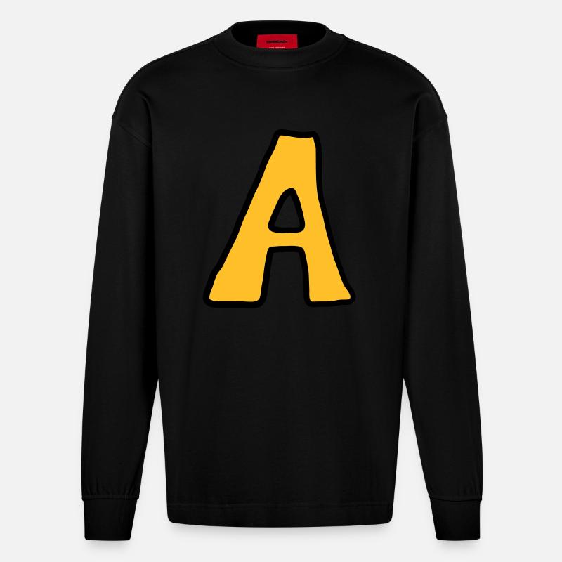 Buchstabe A Comic Cartoon - Heavyweight Oversized Organic Langarmshirt Made in EU - SOLID BLACK