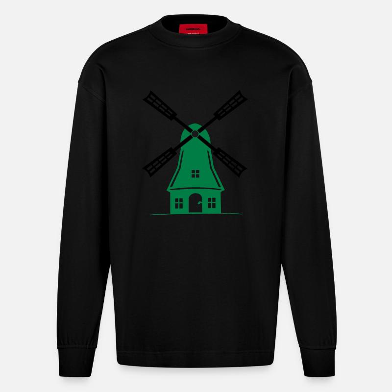windmühle - Heavyweight Oversized Organic Langarmshirt Made in EU - SOLID BLACK