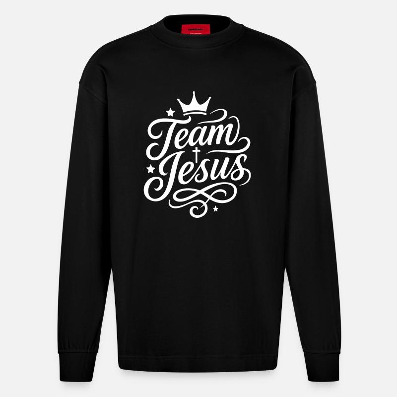 Team Jesus Christlich Spruch - Heavyweight Oversized Organic Langarmshirt Made in EU - SOLID BLACK