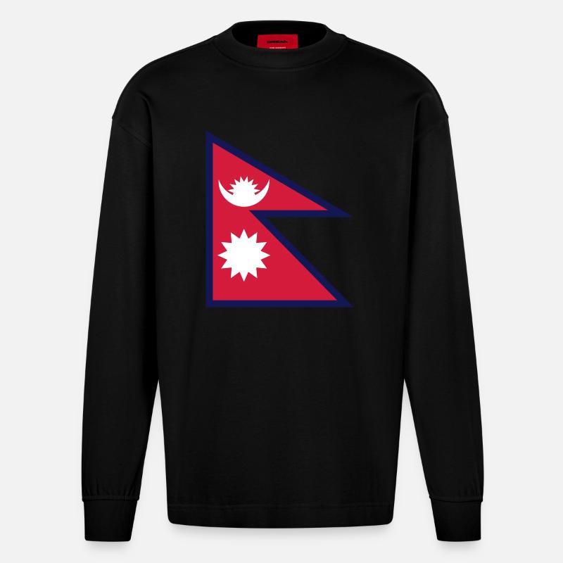 nepal flag - Heavyweight Oversized Organic Langarmshirt Made in EU - SOLID BLACK