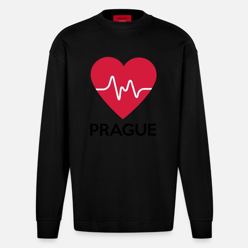 Herz Prague - Heavyweight Oversized Organic Langarmshirt Made in EU - SOLID BLACK