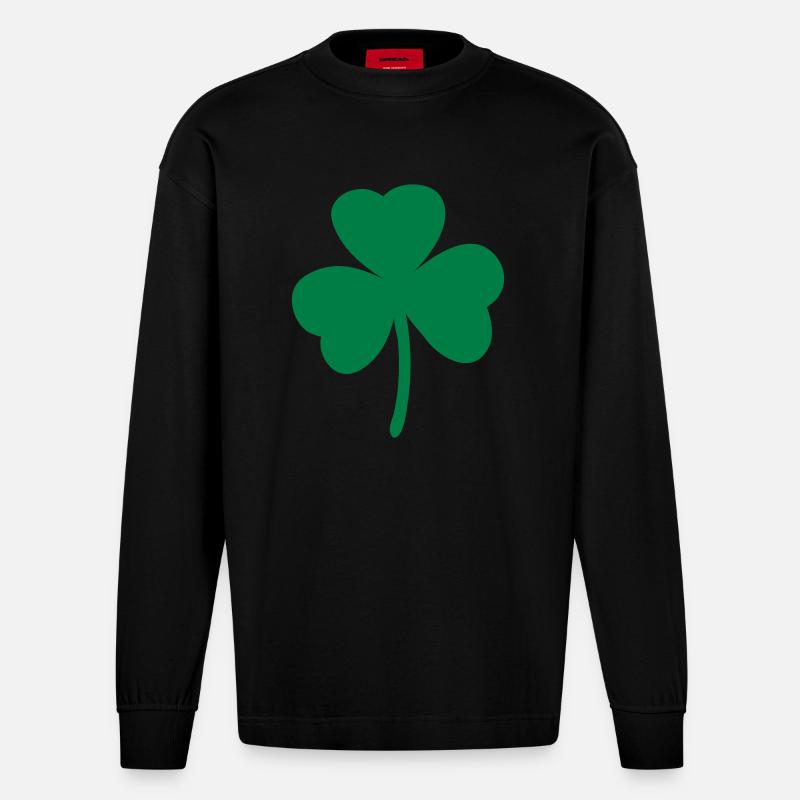 Kleeblatt - St. Patrick's Day - Heavyweight Oversized Organic Langarmshirt Made in EU - SOLID BLACK