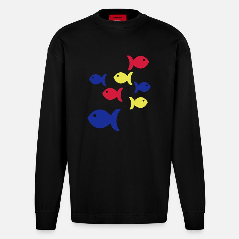 fische - Heavyweight Oversized Organic Langarmshirt Made in EU - SOLID BLACK