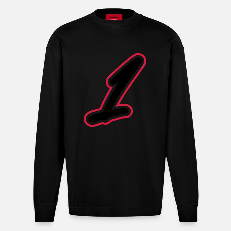 1 symbole numérique - Manches longues bio épais oversize fabriqué en UE - SOLID BLACK