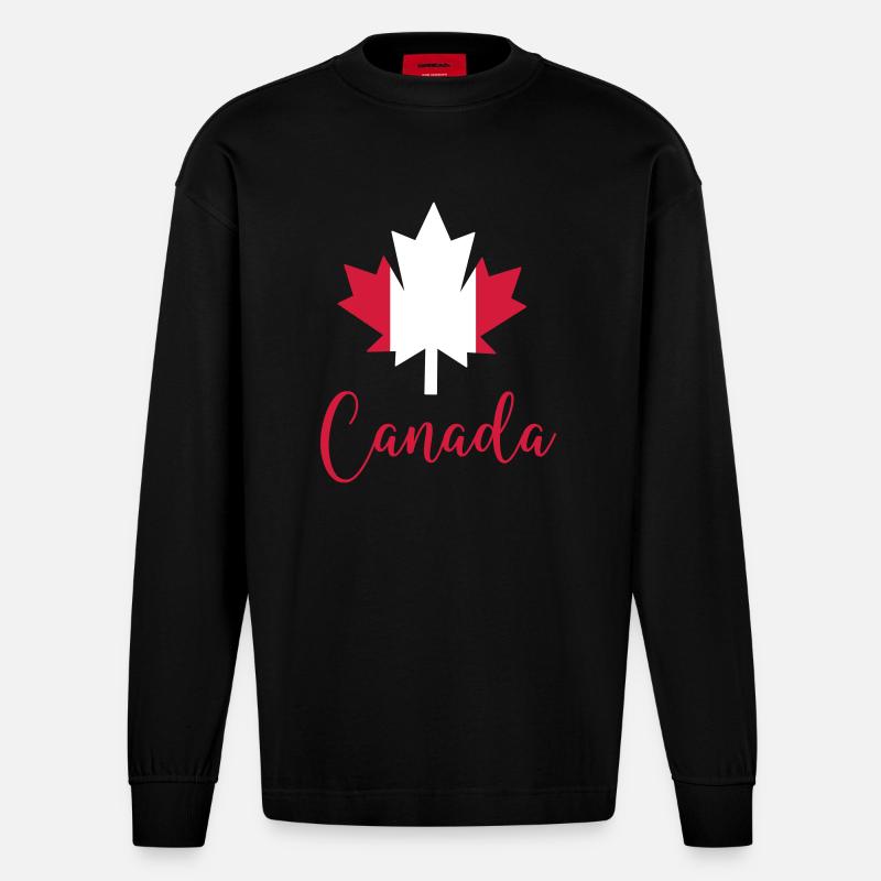 Canada Canada Feuille d’érable - Manches longues bio épais oversize fabriqué en UE - SOLID BLACK