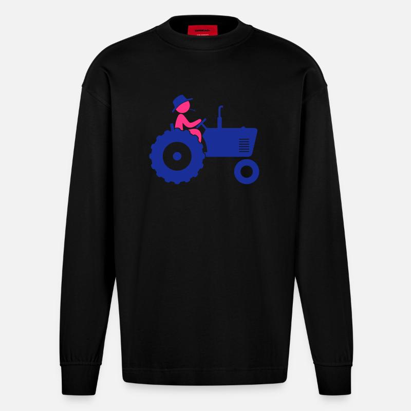Bauer auf Traktor - Heavyweight Oversized Organic Langarmshirt Made in EU - SOLID BLACK