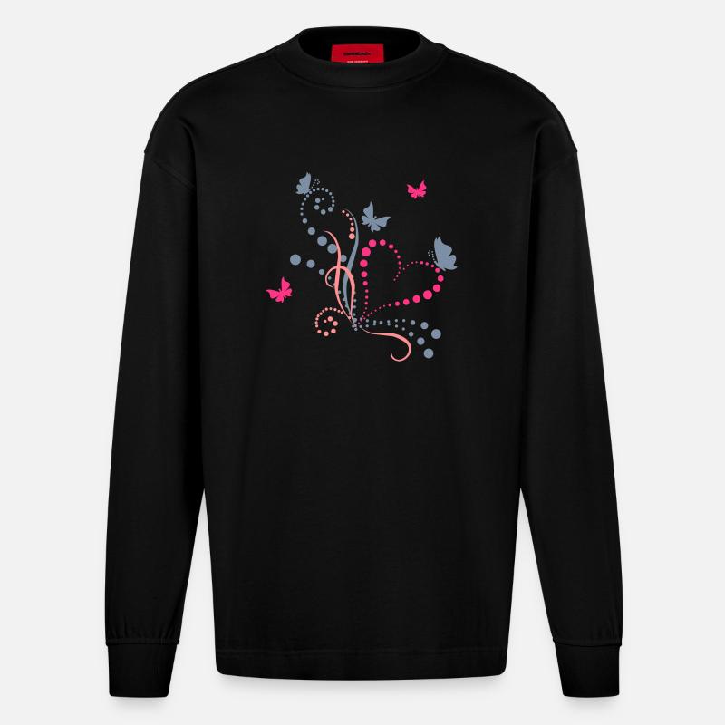 Papillons de jour - Manches longues bio épais oversize fabriqué en UE - SOLID BLACK