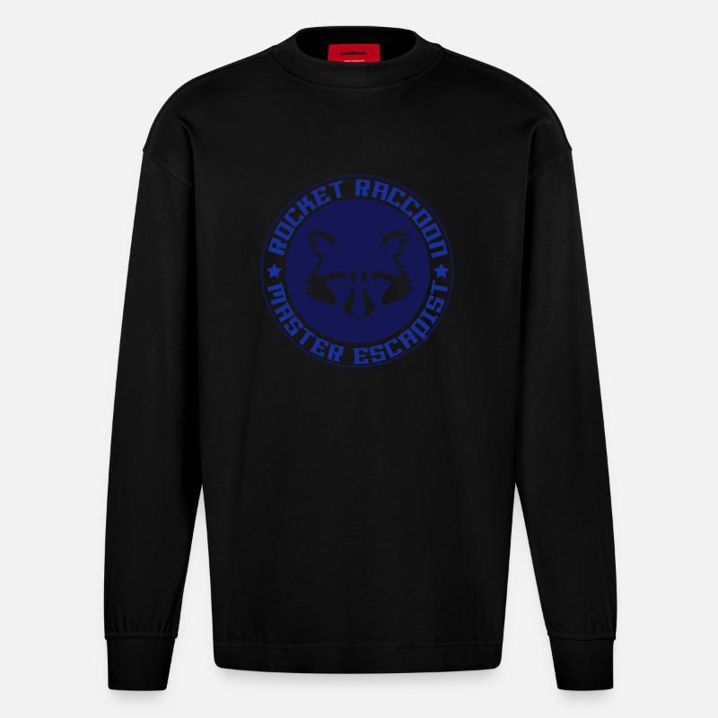 Rocket-Waschbär voll Logo - Heavyweight Oversized Organic Langarmshirt Made in EU - SOLID BLACK