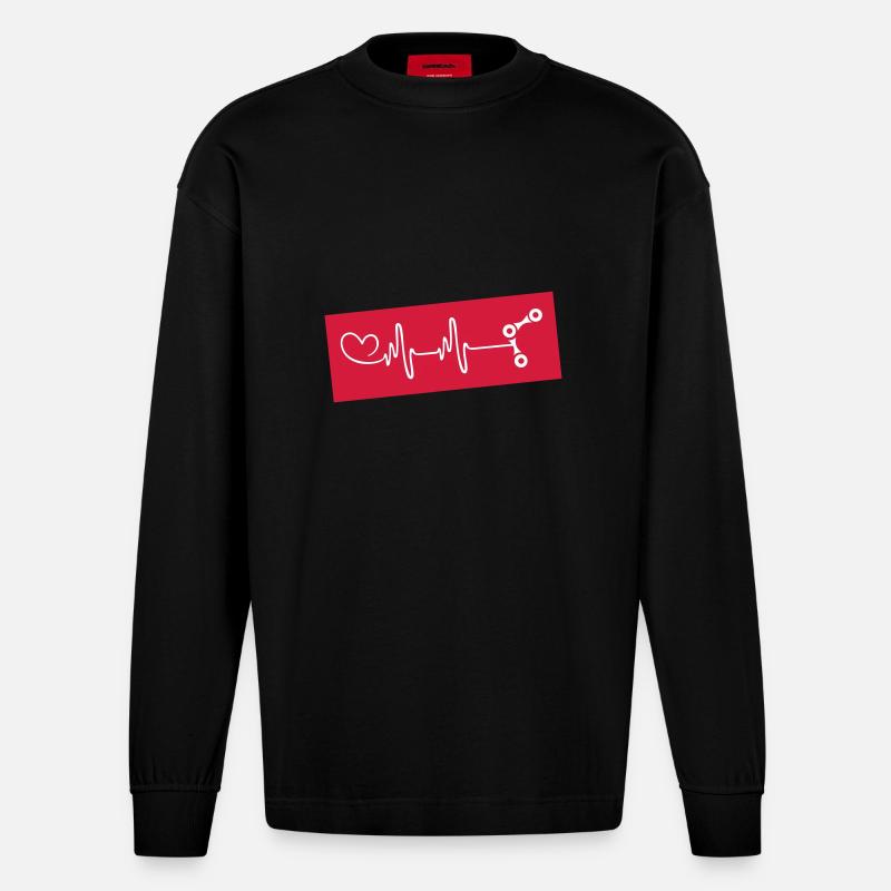 Fahrrad Kette Puls Herz - Heavyweight Oversized Organic Langarmshirt Made in EU - SOLID BLACK