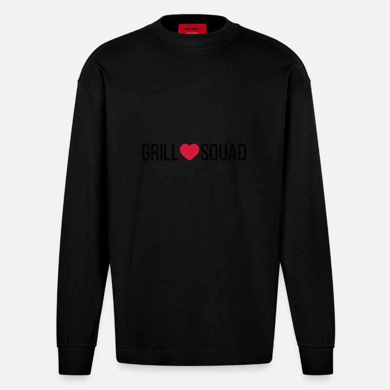 Grill Squad Herz - Heavyweight Oversized Organic Langarmshirt Made in EU - SOLID BLACK