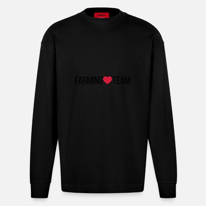 Farming Team Herz - Heavyweight Oversized Organic Langarmshirt Made in EU - SOLID BLACK