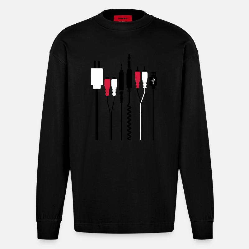 Audio und Strom Stecker - Heavyweight Oversized Organic Langarmshirt Made in EU - SOLID BLACK