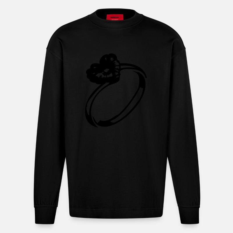 Herz-Diamant-Ring - Heavyweight Oversized Organic Langarmshirt Made in EU - SOLID BLACK
