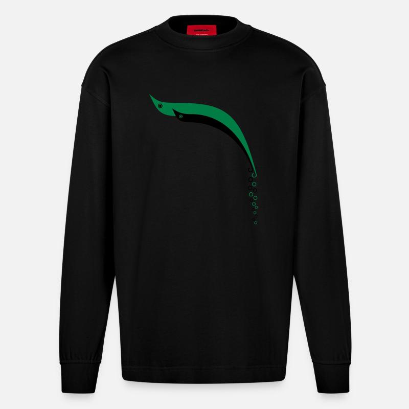 Bubble Fish - Heavyweight Oversized Organic Langarmshirt Made in EU - SOLID BLACK