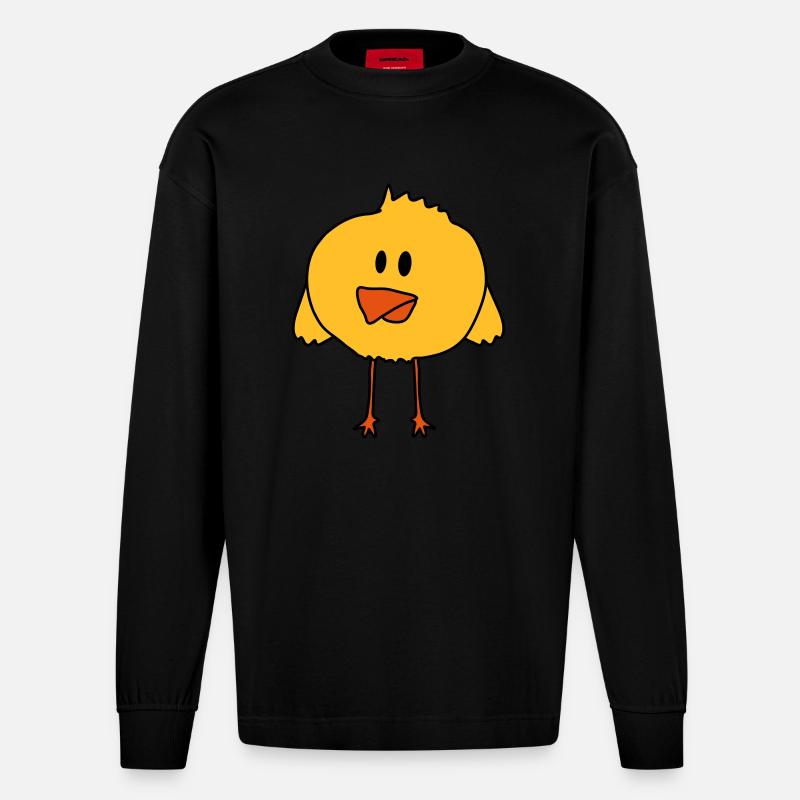 Cute Chick Bird - Heavyweight Oversized Organic Langarmshirt Made in EU - SOLID BLACK