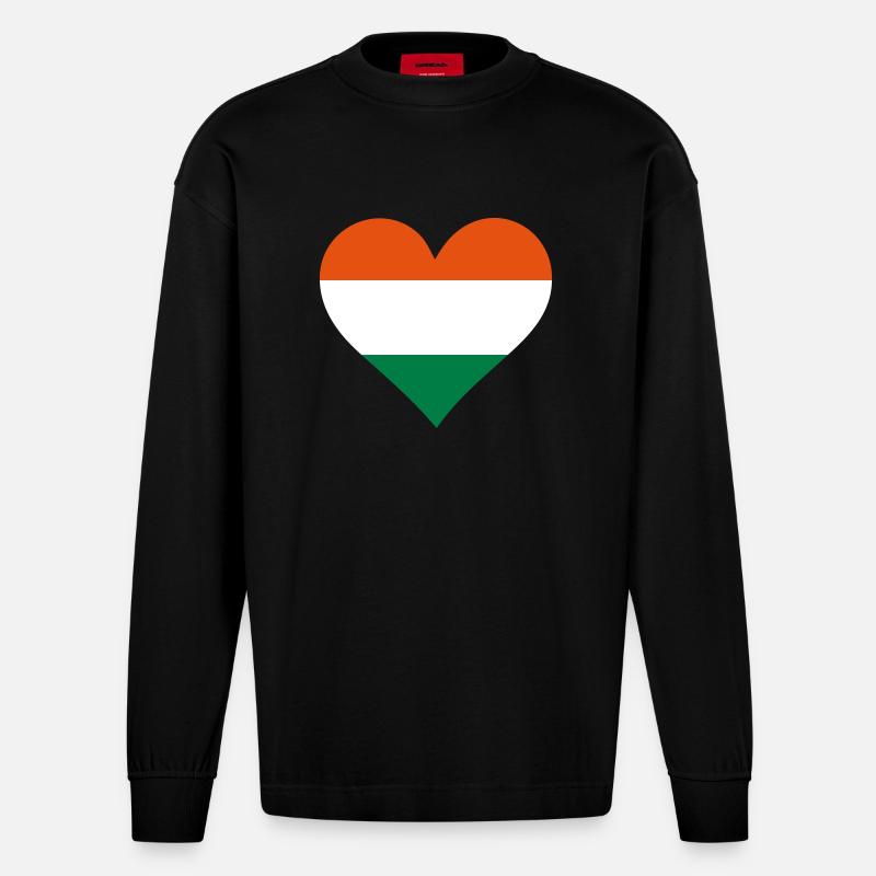 Un coeur pour l Inde - Manches longues bio épais oversize fabriqué en UE - SOLID BLACK