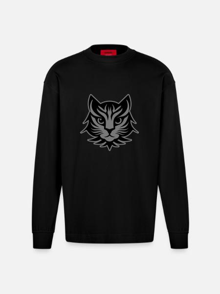 Cat Portrait Head - Heavyweight Oversized Organic Longsleeve Shirt Made in EU - SOLID BLACK